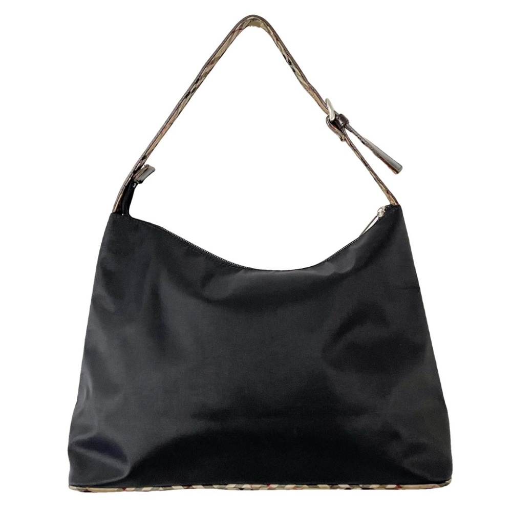 Burberry blue label black nylon tan nova check trim shoulder hobo bag