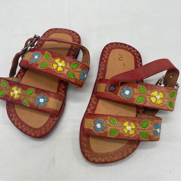 Handmade Other - Handmade Mexico Leather Flower Sandals size 2