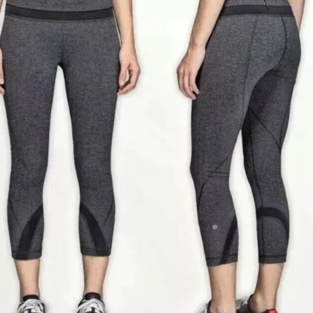 Lululemon Herringbone Gray Black Cropped Leggings Size 4