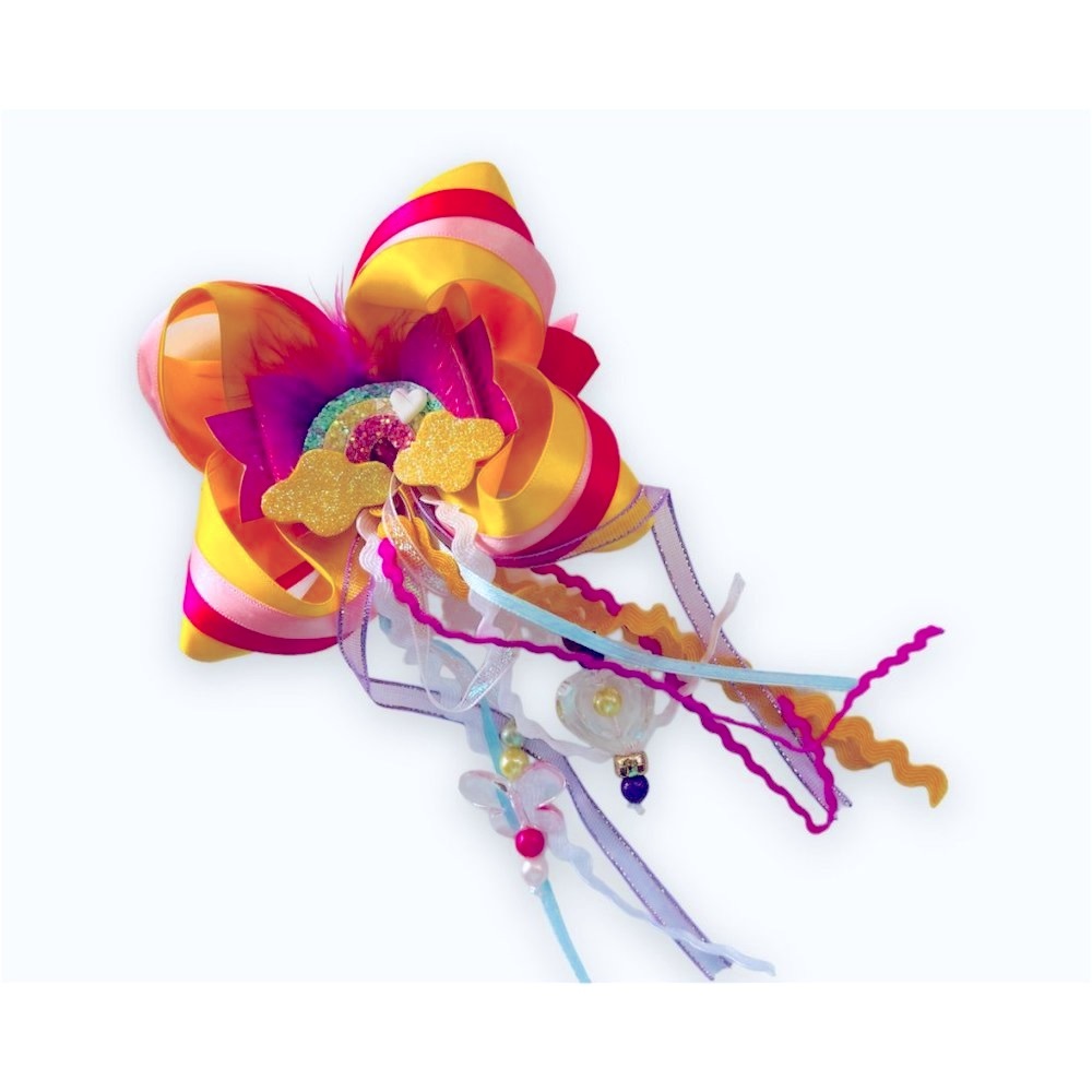 Accessories Girls Hair Bow Clips Rainbow Colorful Ribbons - Picture 4 of 9
