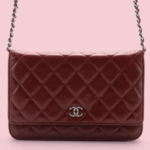 Chanel Burgundy Wallet on Chain in Quilted Lambskin