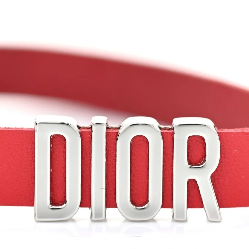 DIOR BRACELET Heart Double Wrap Calfskin Leather Red & Silver NEW in BOX - Picture 8 of 8