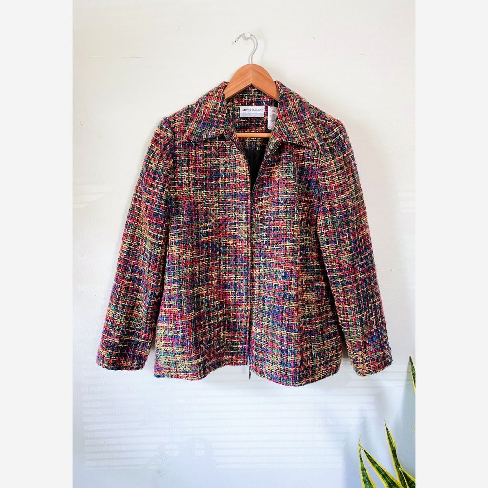 Alfred Dunner Vintage 90s Multi-Color Tweed Zip-Up Blazer 10P