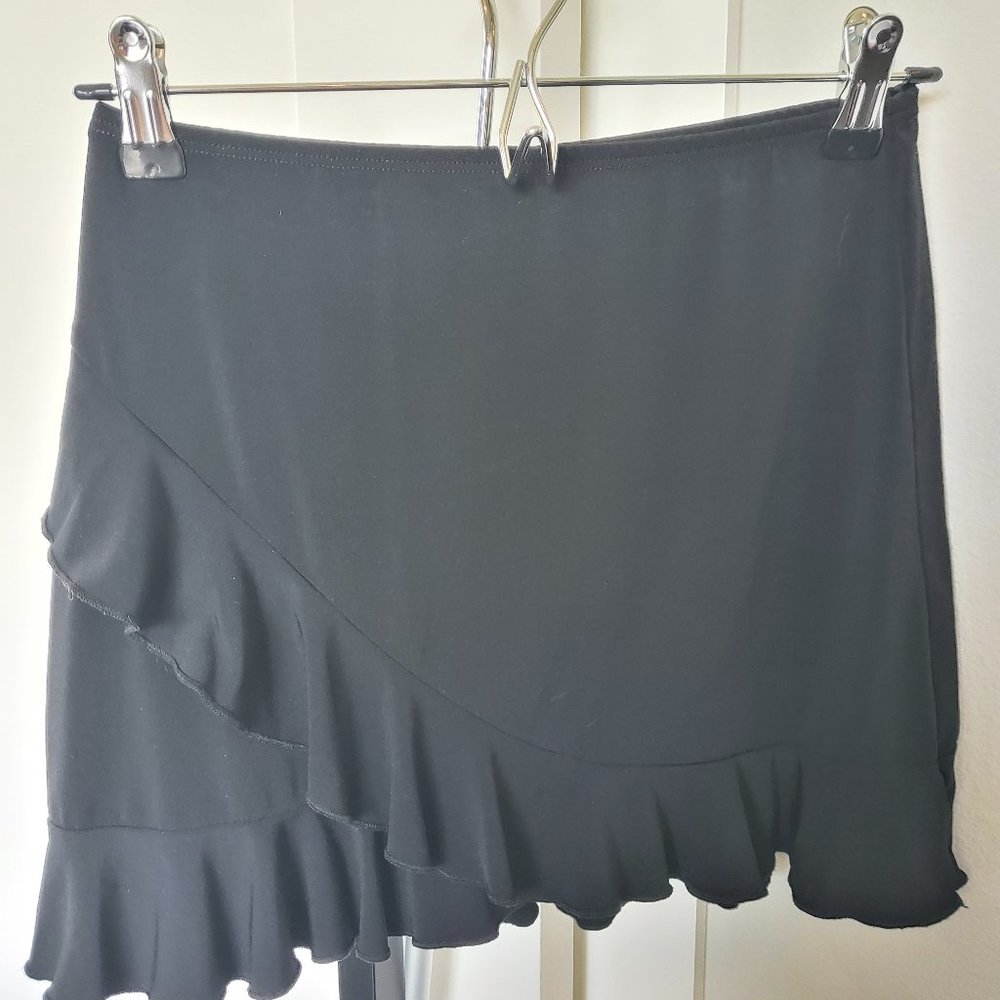 Kona Black Knit Ruffle Pull On Mini Skirt