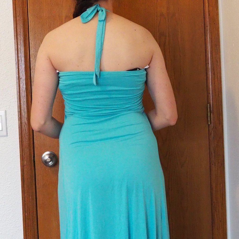 Sky Full Length Blue Feather Maxi Dress - Picture 2 of 6