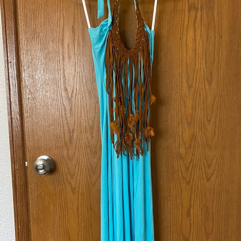 Sky Full Length Blue Feather Maxi Dress - Picture 4 of 6