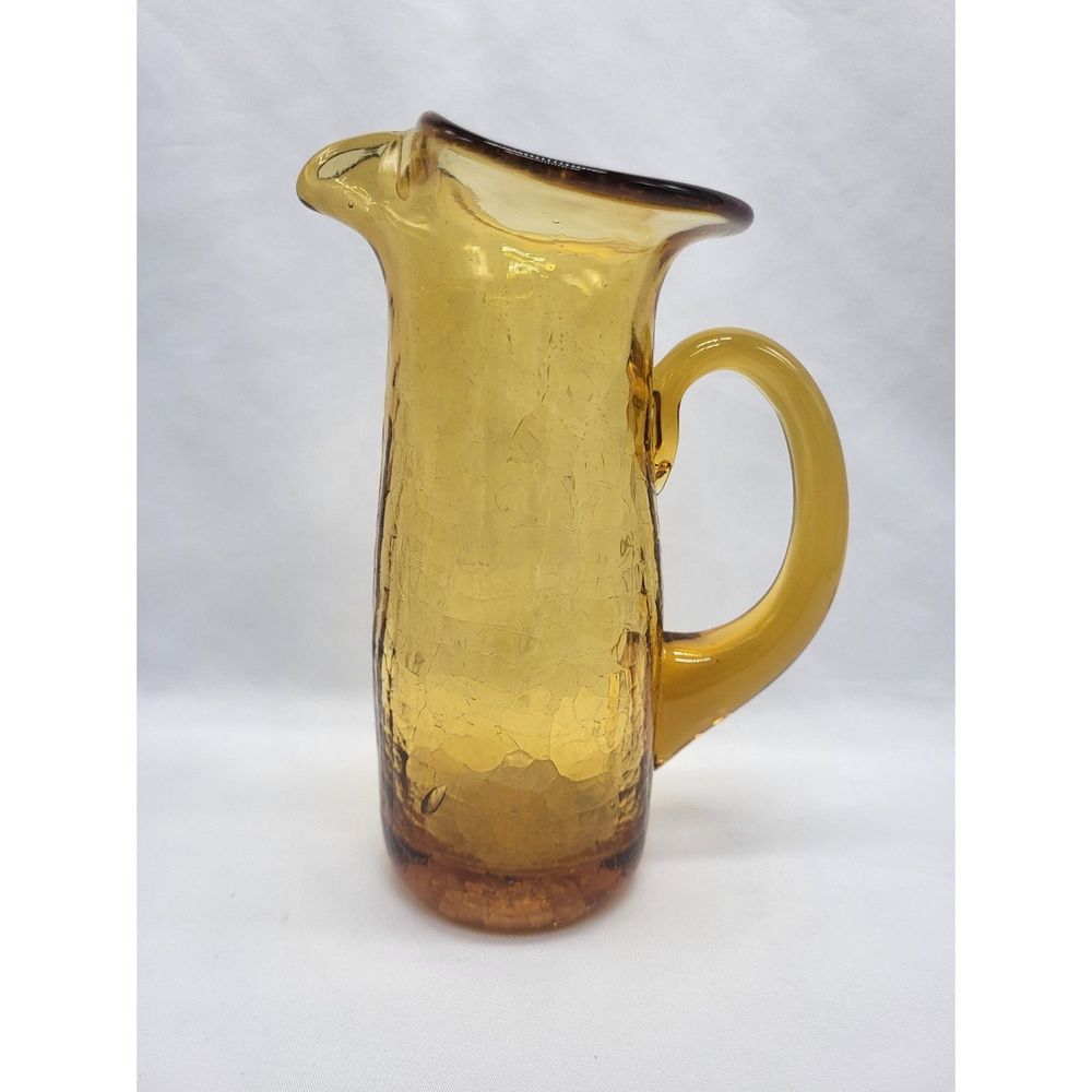 Amber Crackle Glass Pitcher