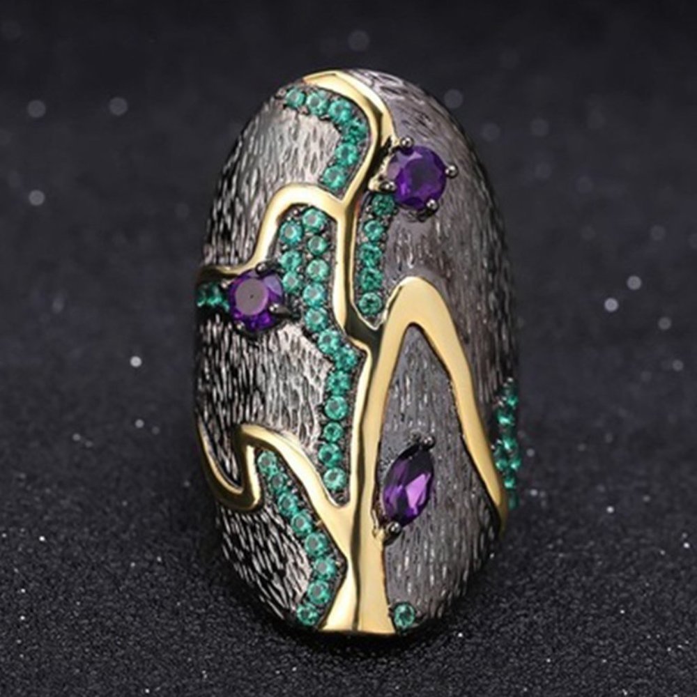 925 Silver Plated Purple Green Antique Wedding Rings, MLNN1284 - Picture 2 of 4