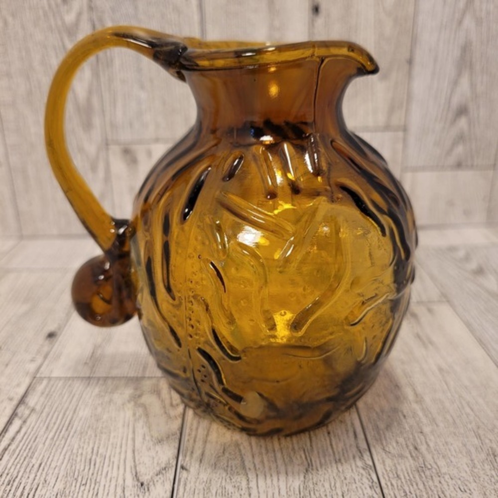 Vintage Amber Glass Small Pitcher/Creamer Looped Tail Handle - Picture 2 of 7