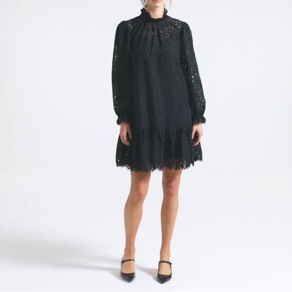 J. Crew Women's Black Ruffleneck Lace Dress Size Small NWT