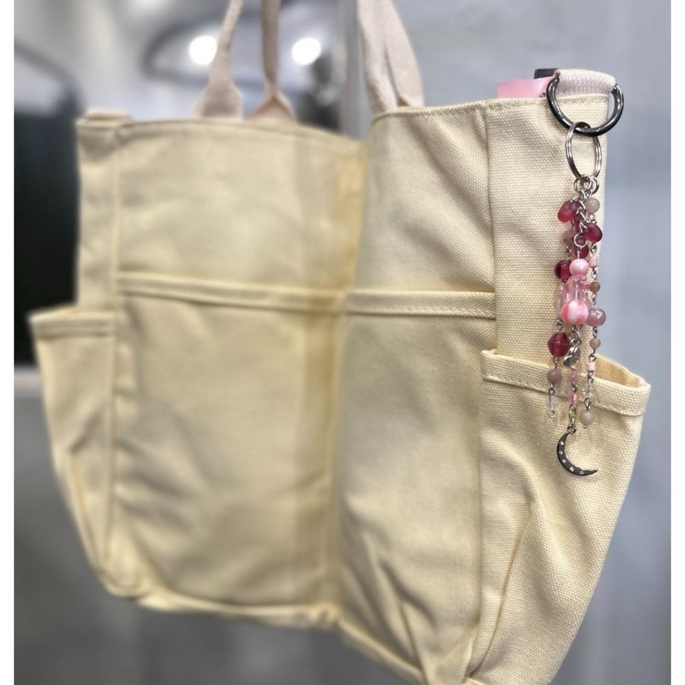 Pink Moon Beaded Bag Charm/Keychain w/ Rose Quartz | Sterling Silver - Picture 3 of 5