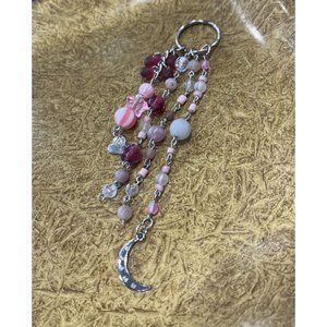 Pink Moon Beaded Bag Charm/Keychain w/ Rose Quartz | Sterling Silver