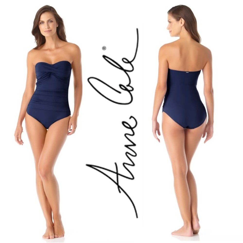 ANNE COLE Front-shirred Bandeau One-piece Swimsuit NEW WITH TAGS! - Picture 9 of 15