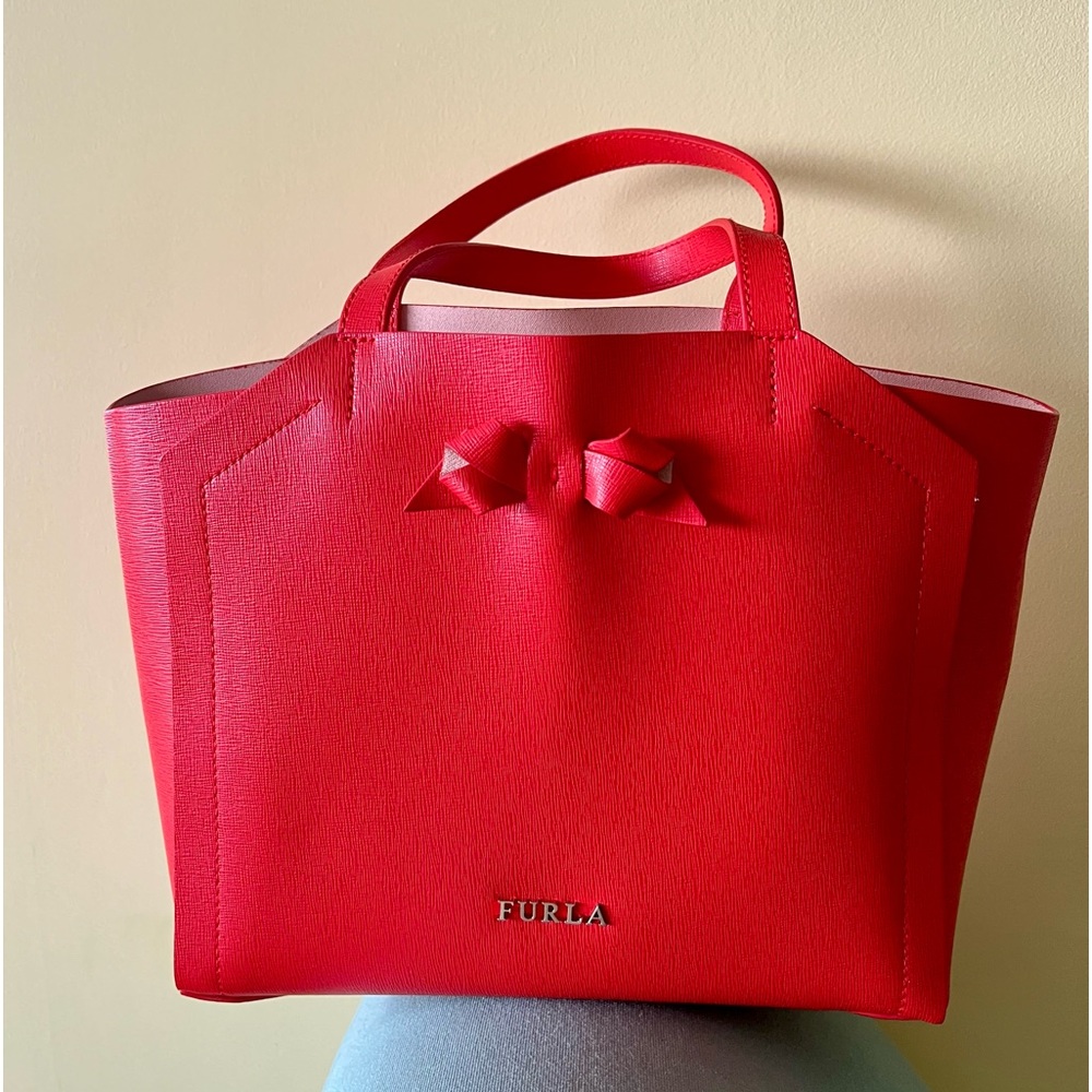 Furla raw edge mini tote with bow detail RED Kawaii