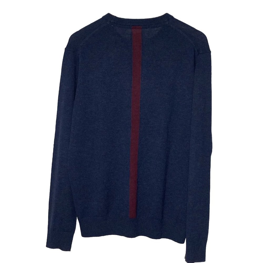 Mills Supply Men’s Sweater pullover navy blue vneck long sleeve knit Size Large