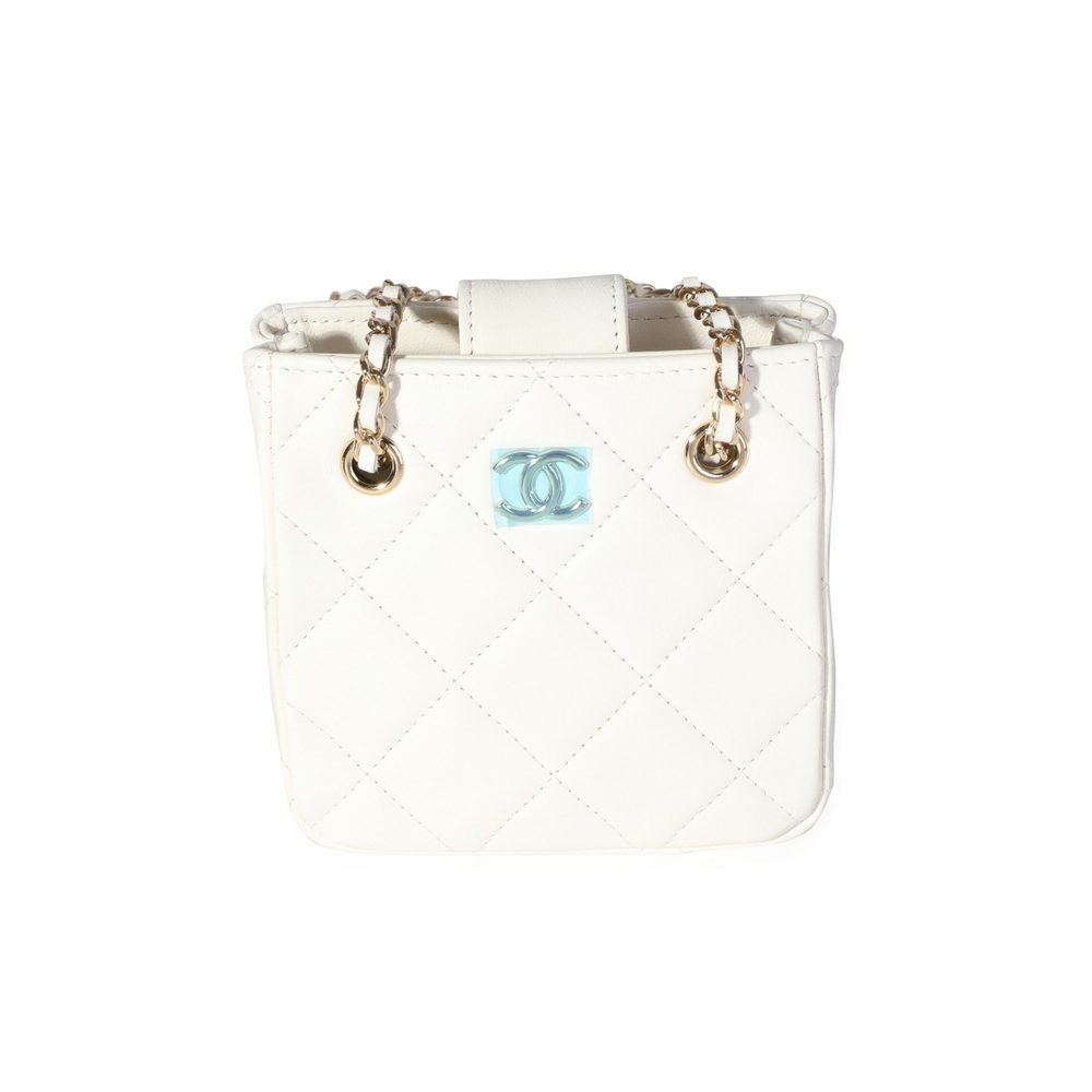 Chanel White Quilted Lambskin Tiny Shopping Bag