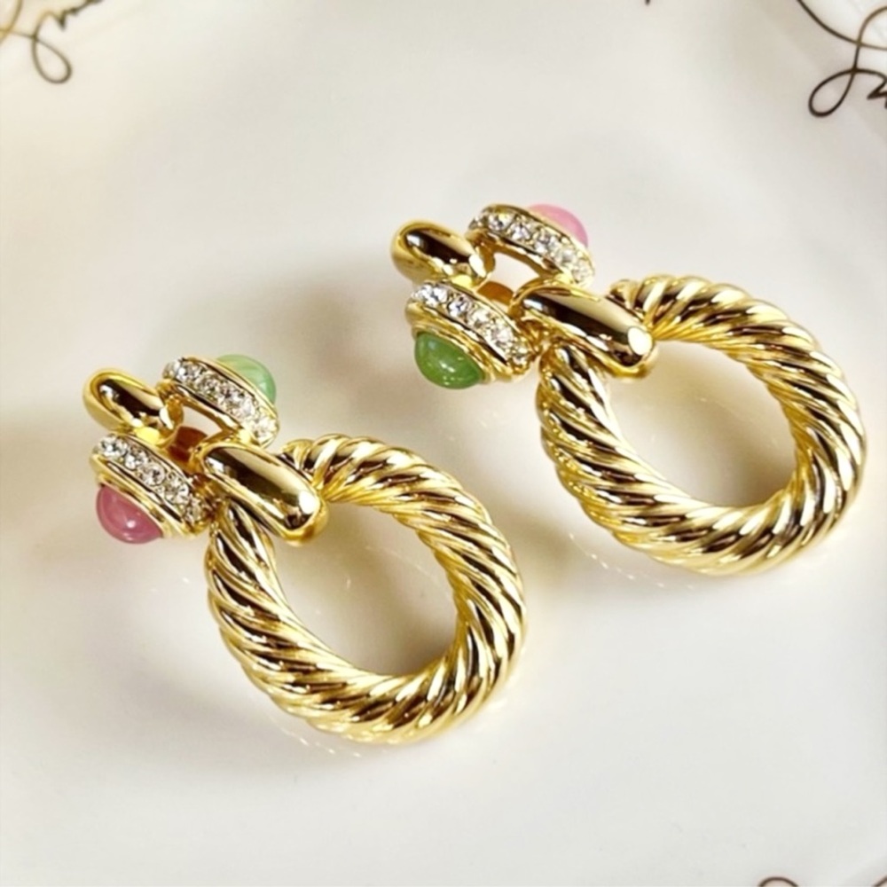 Givenchy Couture Gold & Pastel Door Knocker Clip-On Earrings