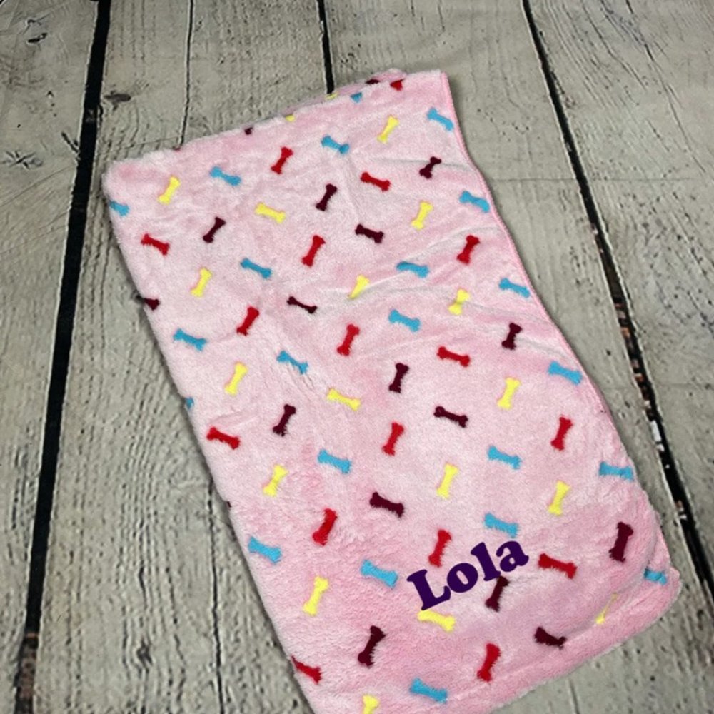 Custom embroidered pet paw blanket