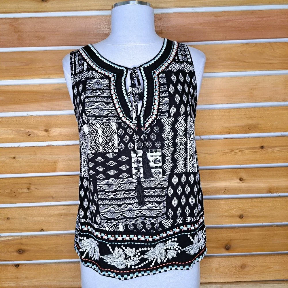 Lulumari Boho Embroidery Tank Top Size M Print Tribal Multicolor Great Condition - Picture 4 of 13