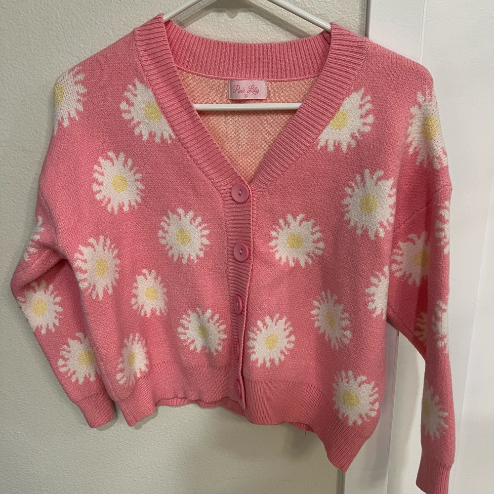 Pink Lily Daisy Cardigan