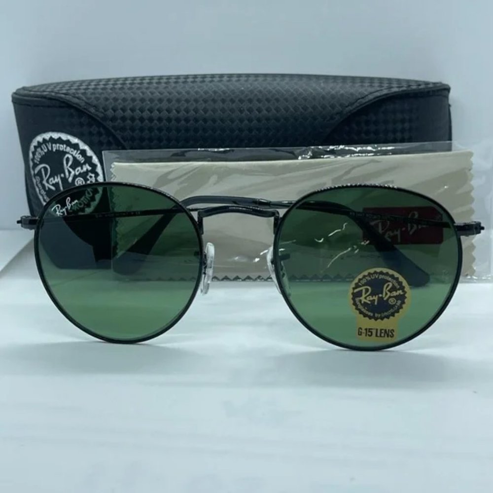 Bran New Rayban Round Rb3447 Black with Green lens 50