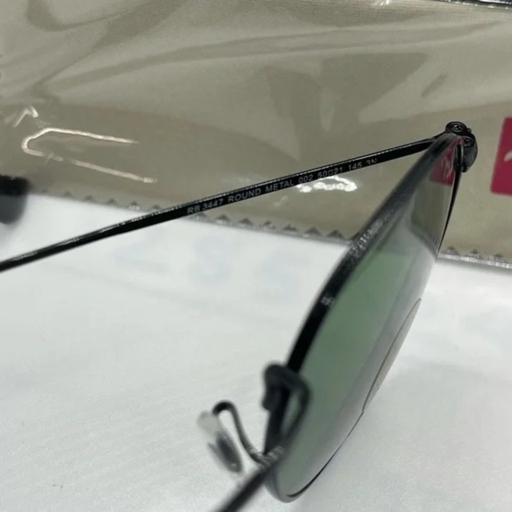 Bran New Rayban Round Rb3447 Black with Green lens 50 - Picture 3 of 6