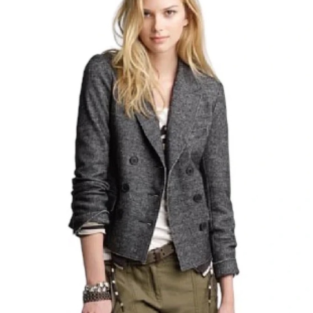J. Crew Thandie Gray Marled Double Breasted Cropped Fitted Blazer, Size 4