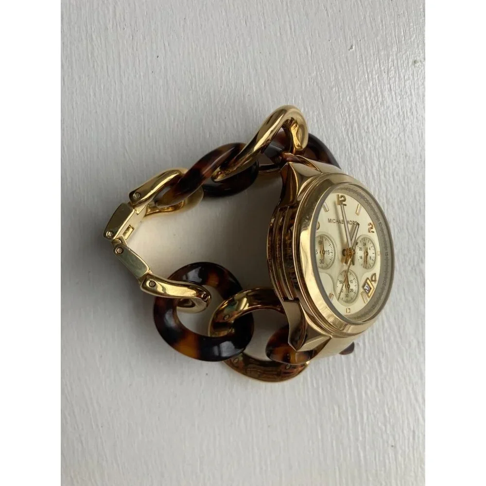 MICHAEL KORS LADIES MK4222 RUNWAY YELLOW GOLD STEEL CHAIN BRACELET WATCH-WORKS! - Picture 5 of 10