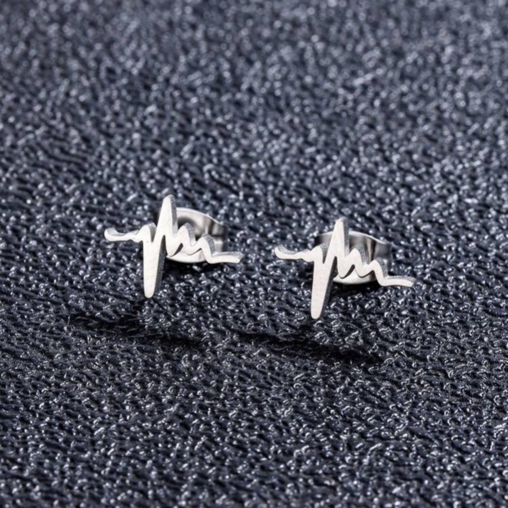 Heart Beat Stud Earrings Stainless Steel