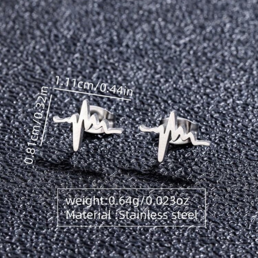 Heart Beat Stud Earrings Stainless Steel - Picture 5 of 7