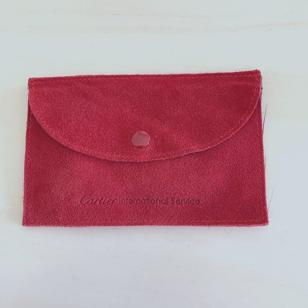 CARTIER Suede Red Lined Snap Closure Jewlery Gift Storage Bag Pouch