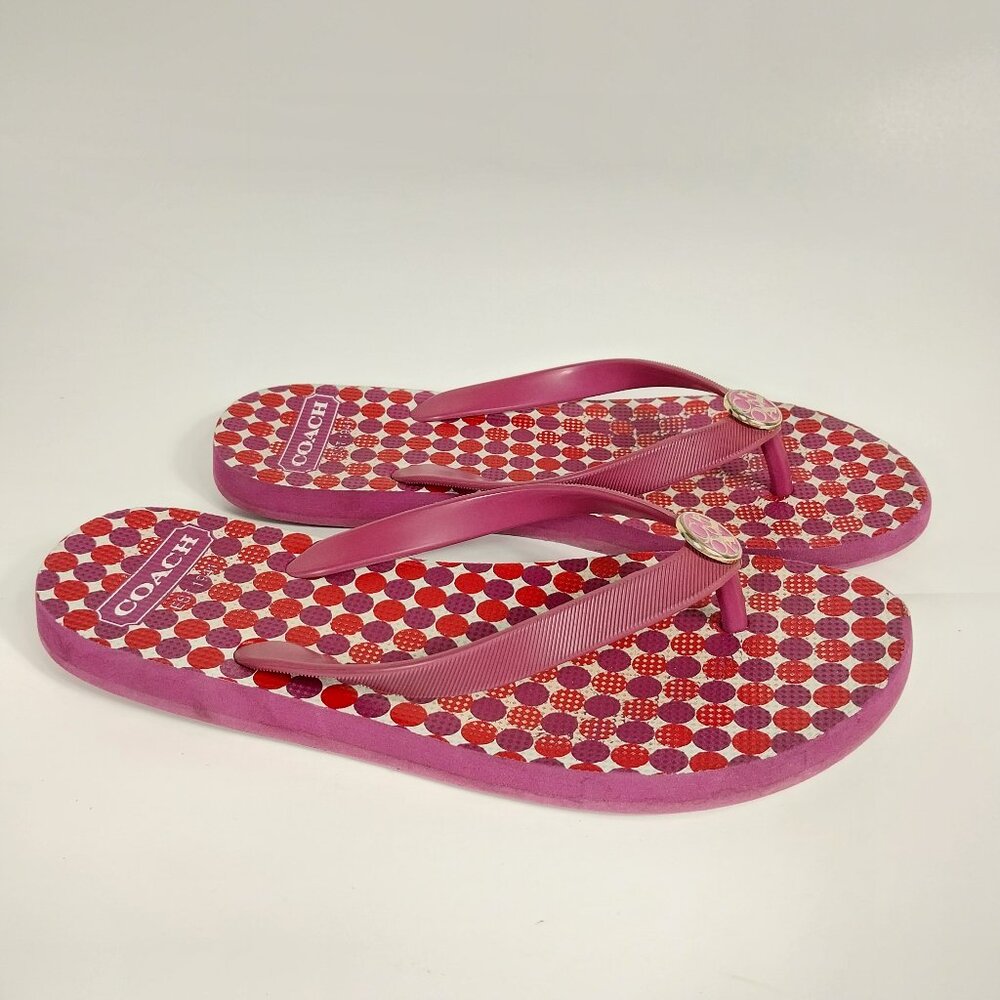 COACH Flip Flops Thong Sandals Womens 6 Pink Logo Medallion Rubber Waterproof