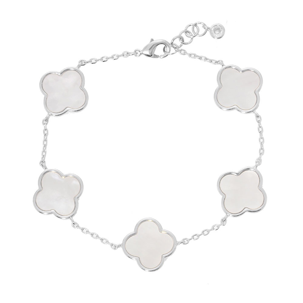 WHITE GOLD QUATREFOIL CHARM LINK BRACELET