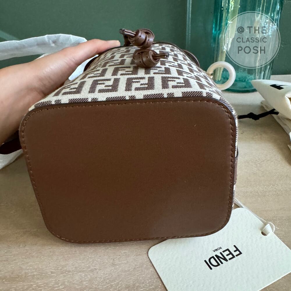 New Fendi Mini Mon Tresor Brown Fabric Mini Bucket Bag - Picture 7 of 11