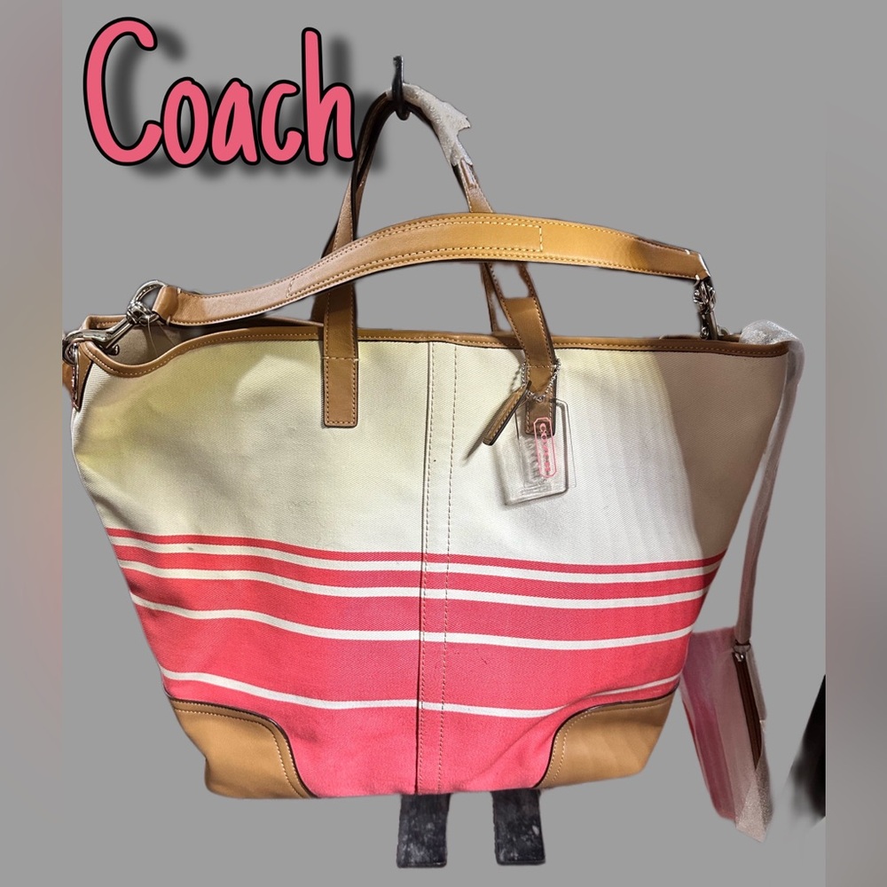 Coach Hadley F28806 Lg.Variegated Striped Purse With Transparent Pouch 🚫Trades
