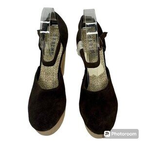 NW/OT Sabine Makeelo High Platform Brown Suede Ankle Strap Sandals Size 6.5