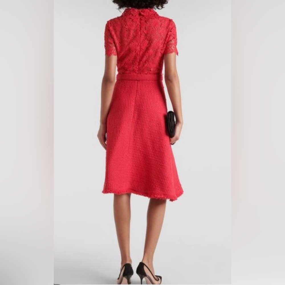 Oscar de la Renta NWT Short-Sleeve Gardenia Guipure And Tweed Midi Dress - Picture 11 of 13