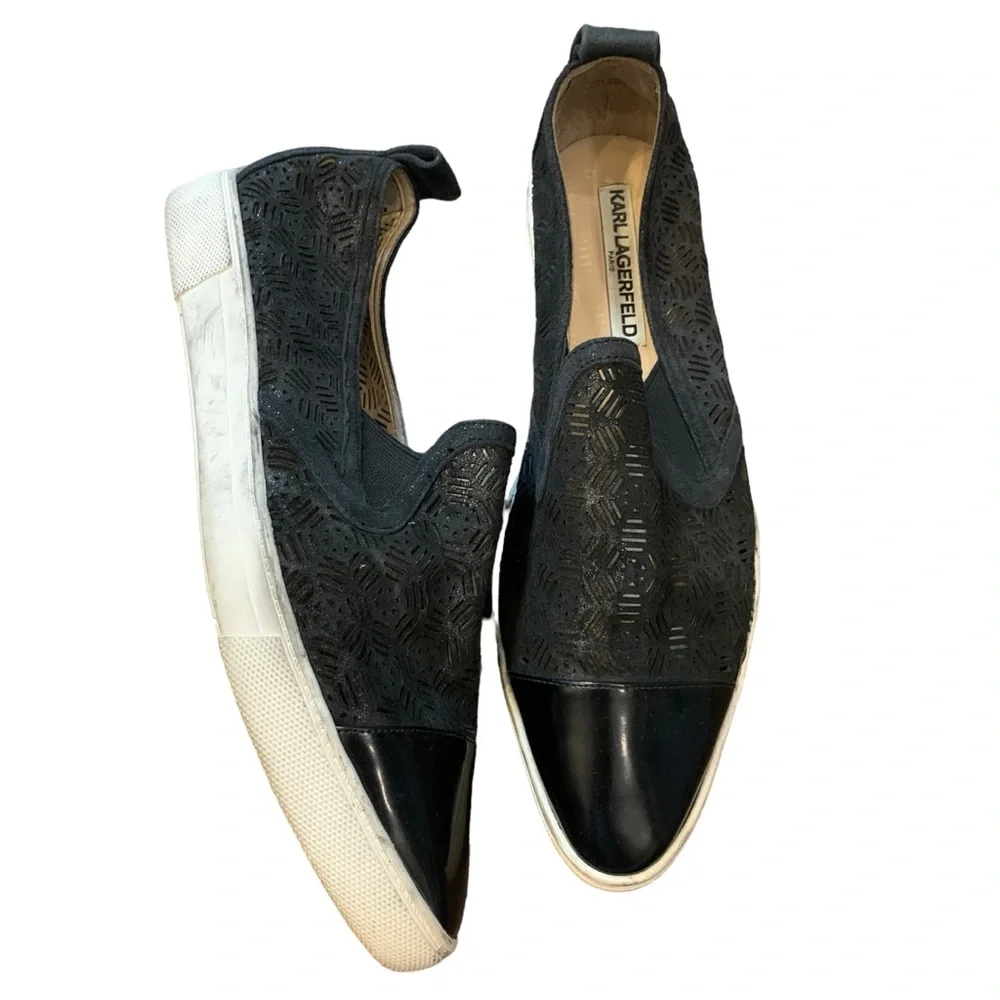 Karl Lagerfeld black laser cut loafers - Picture 2 of 9