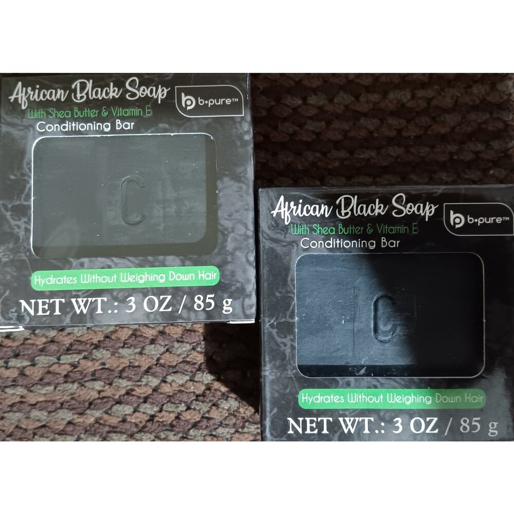 Bpure African Black Soap (Set of 2) w Shea Butter & Vitamin E 3 oz. Ea Bar