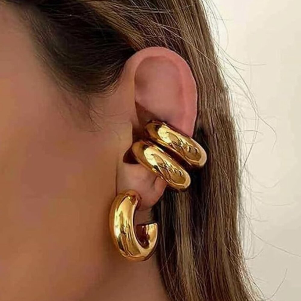 Gold Ear Cuff Clip On Earrings Non Pierced
