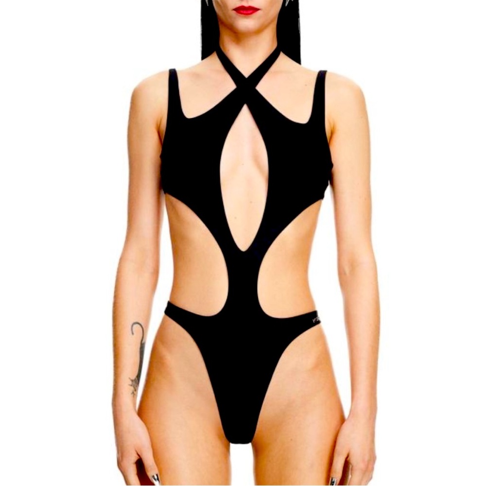 Mugler black swimsuit bodysuit