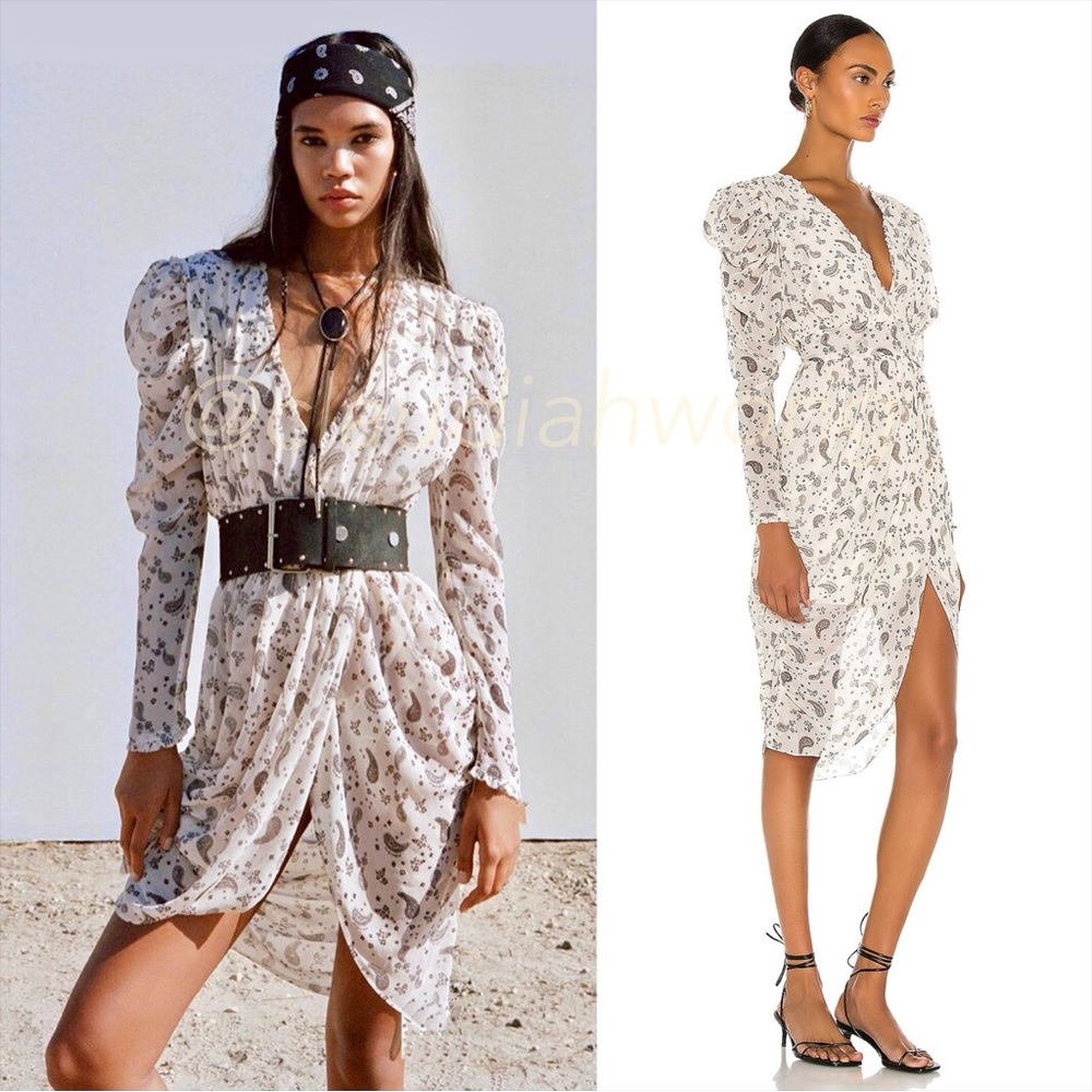 FOR LOVE & LEMONS Sand Paisley Long Sleeve Midi Dress in White