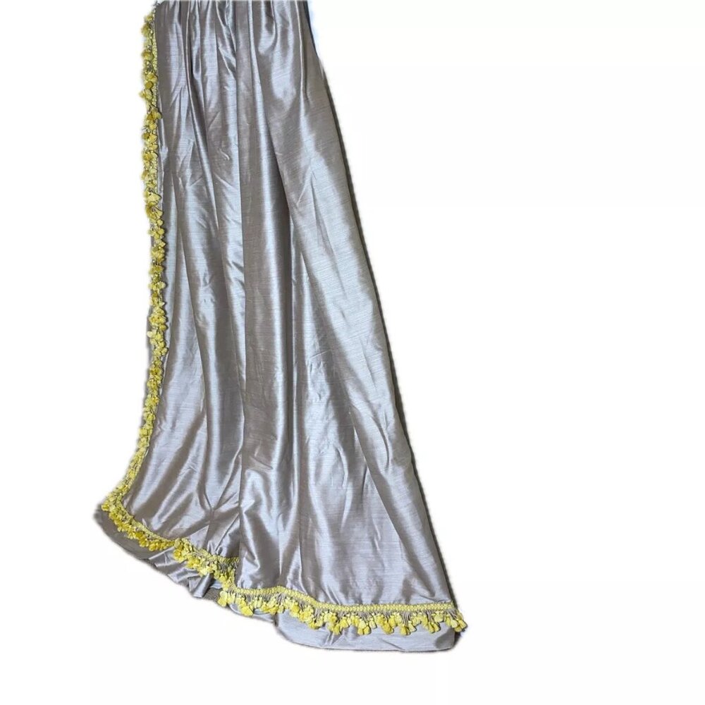 Custom Pinch Pleat Curtain Drape Beige Champagne Pom Fringe Trim WIDE 90 Long