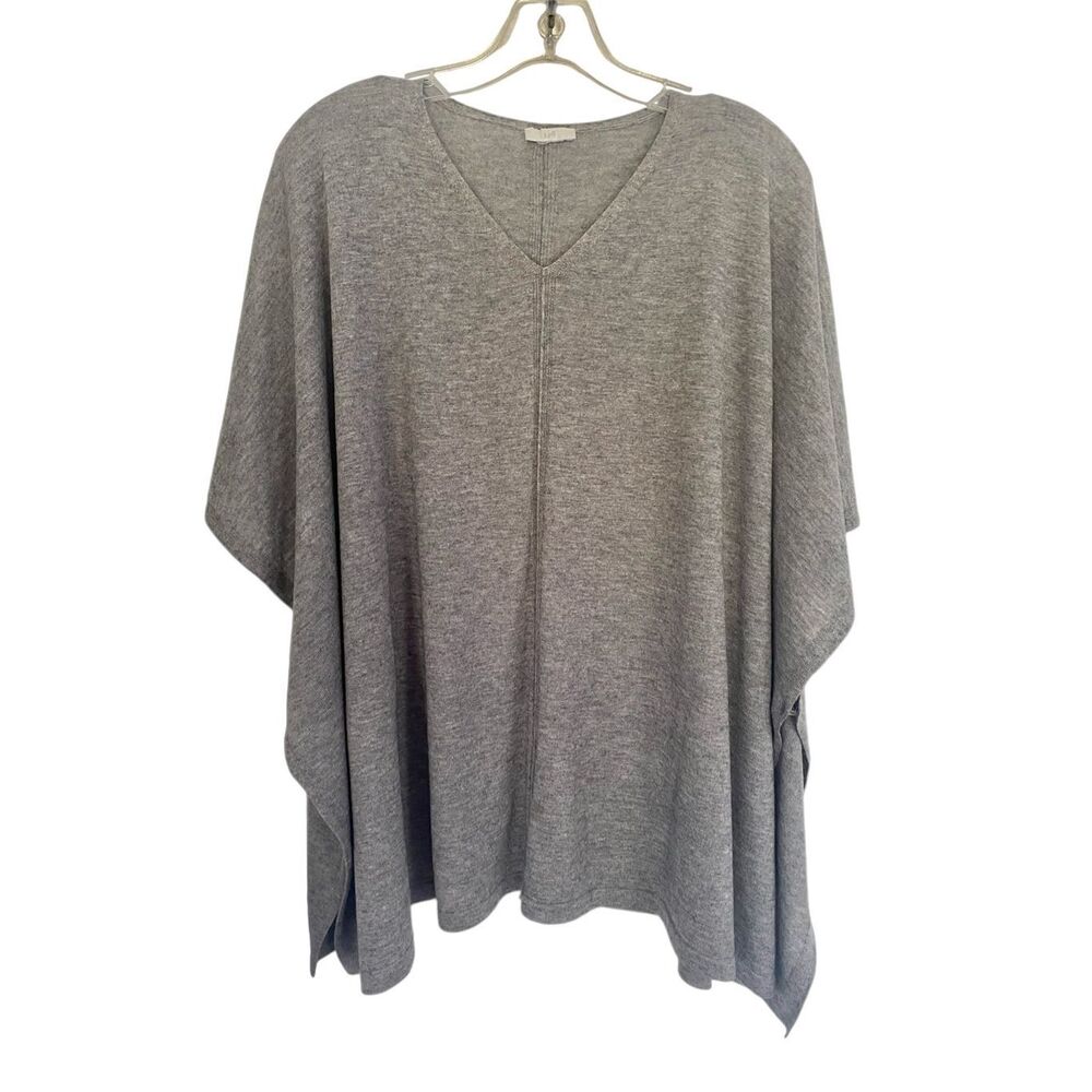 J. Jill Heather Grey  V Neck Fine Merino Wool Poncho OS