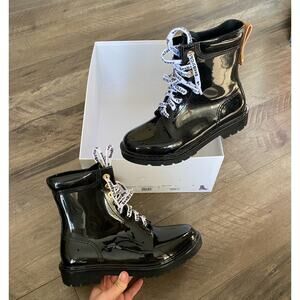 See by Chloe Florrie Rain Boots black 37 logo lace combat style