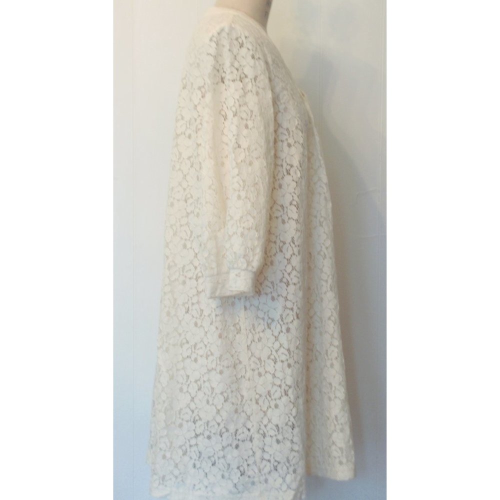 H&M CREAM BEIGE FLORAL LACE BALLOON SKEEVE SWING DRESS 8 NWOT - Picture 3 of 7