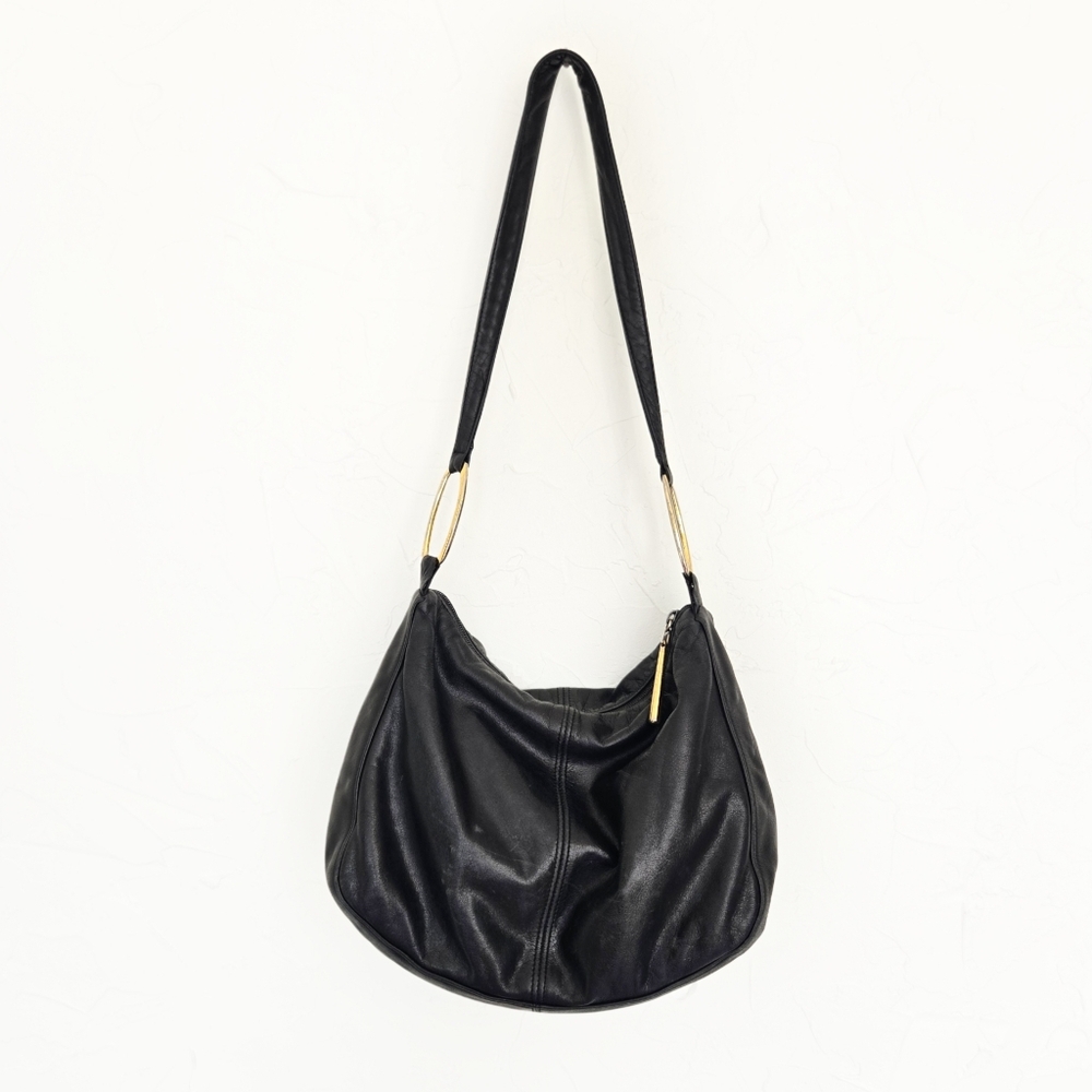 Vintage DKNY Black Gold Slouchy Leather Hobo Shoulder Bag