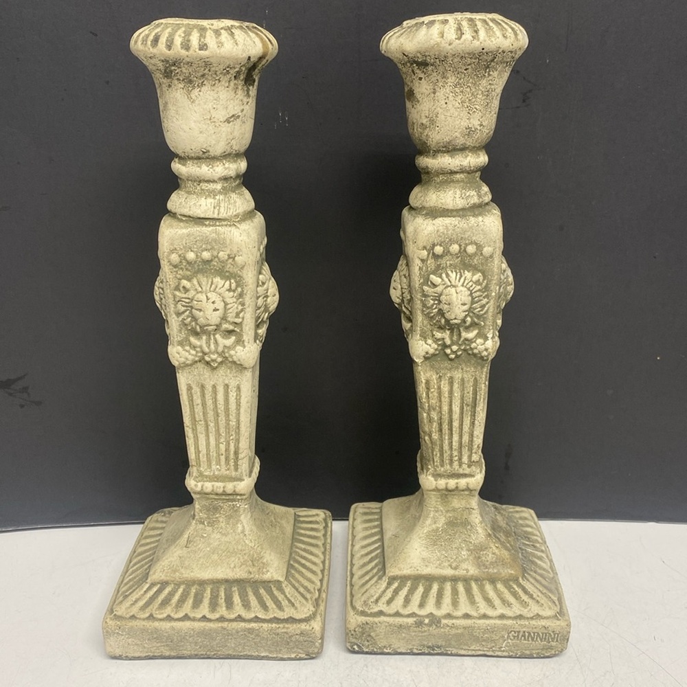 Giannini Plaster Molded Lion Candle Sticks Set of Two