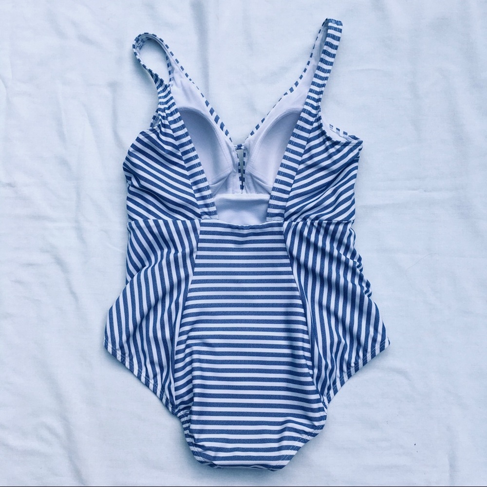 TIME & TRUE One piece swim suit blue white NWOT - Picture 4 of 9