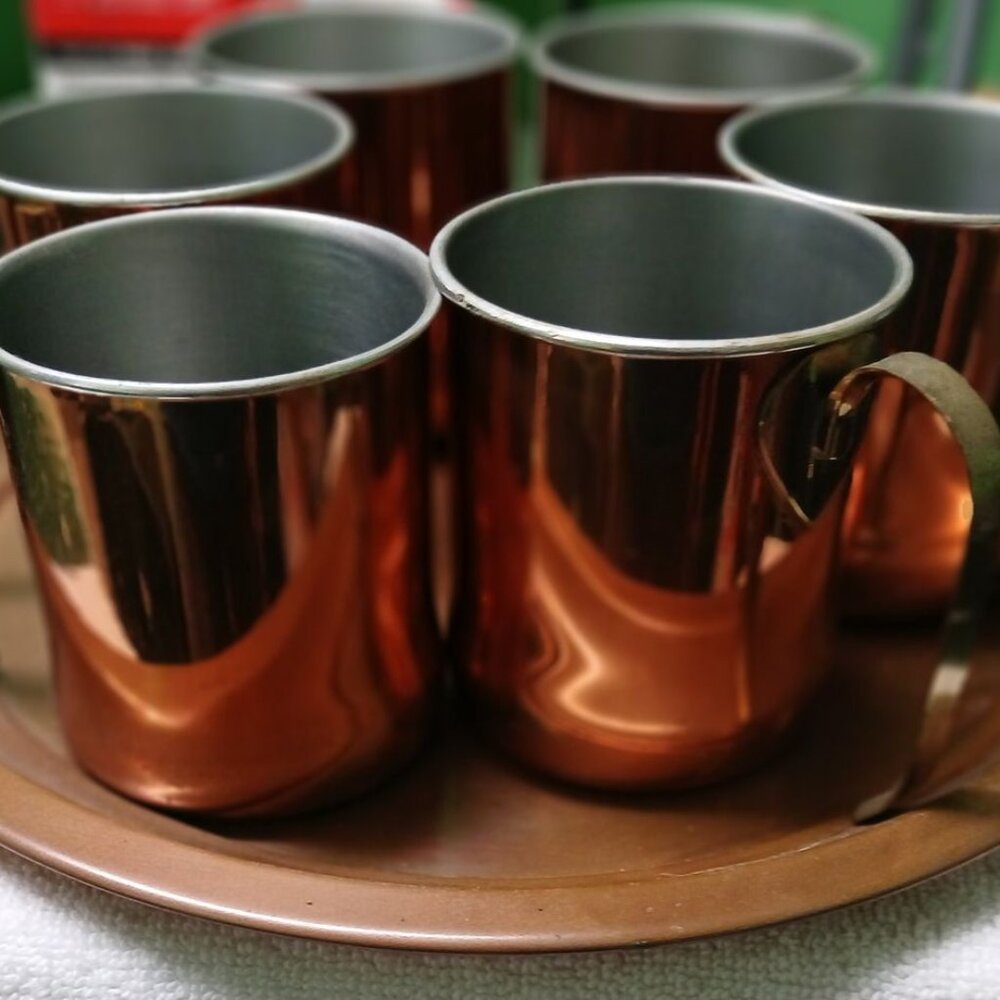 Vintage Coppercraft Copper Mug Set of 6 with Tray